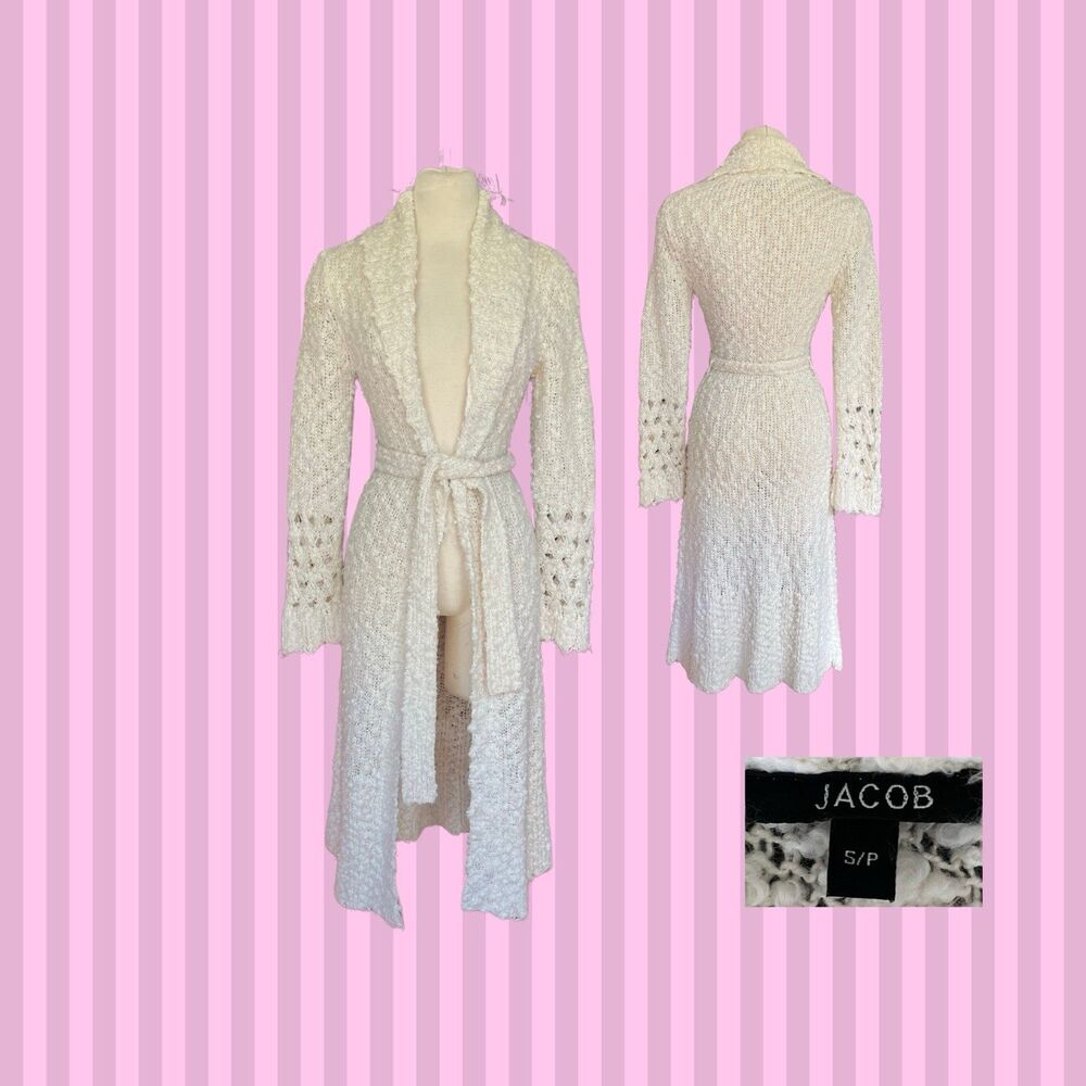 Jacob Bouclé Pom Knit Flare Sleeve Boho Duster Cardigan Whimsical Vintage Y2K S